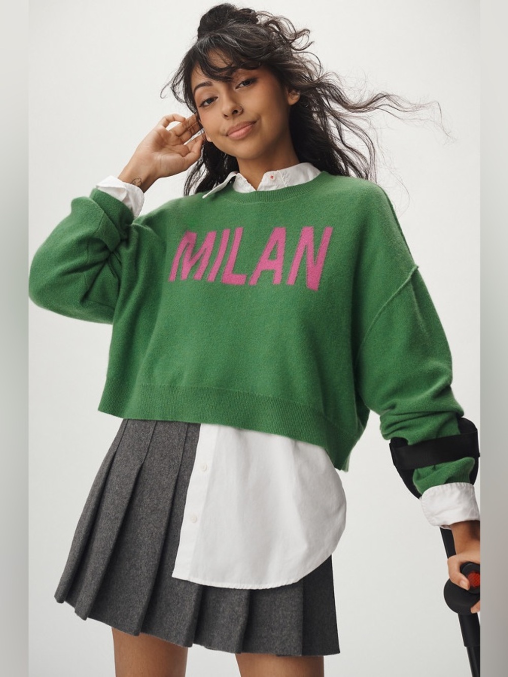 Pilcro The Alani Cropped Cashmere Crew-Neck Printed Sweater